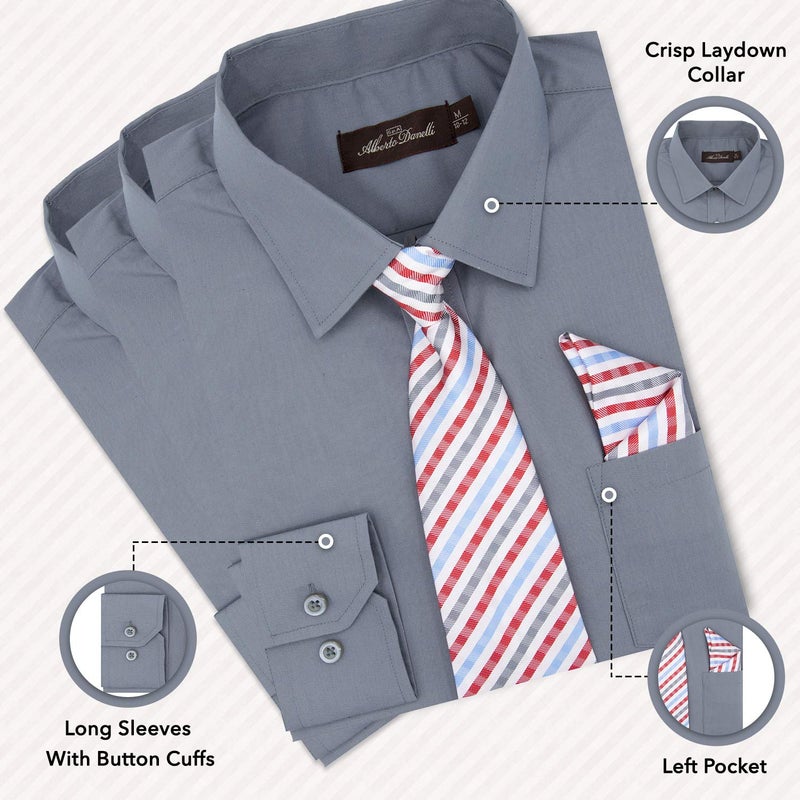 Alberto Danelli's Boys Long Sleeve Dress Shirt with Matching Tie and Handkerchief, 14/16, Ash - Image 3